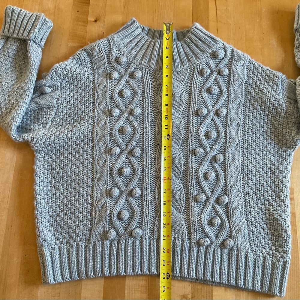 Sarah Campbell Chunky Cable Knit Sweater Blue Cotton Blend Cozy Pullover L - Picture 12 of 16